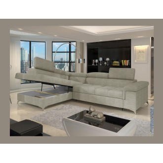 Canapé d’angle convertible PALAZZO 4 places beige – angle gauche avec coffre 
