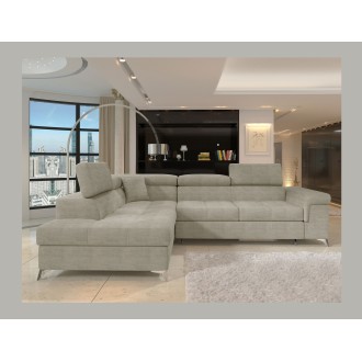 Canapé d’angle convertible PALAZZO 4 places beige – angle gauche avec coffre 