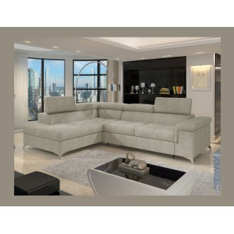 Canapé d’angle convertible PALAZZO 4 places beige – angle gauche avec coffre 