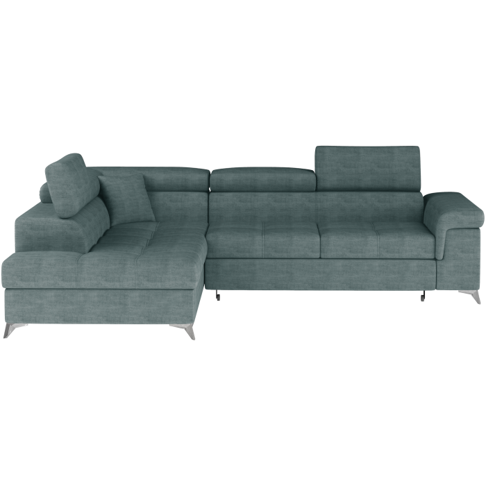 Canapé d’angle convertible PALAZZO 4 places vert bleu – angle gauche avec coffre 