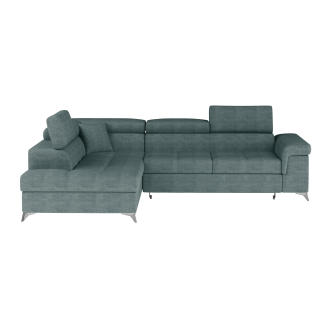 Canapé d’angle convertible PALAZZO 4 places vert bleu – angle gauche avec coffre 