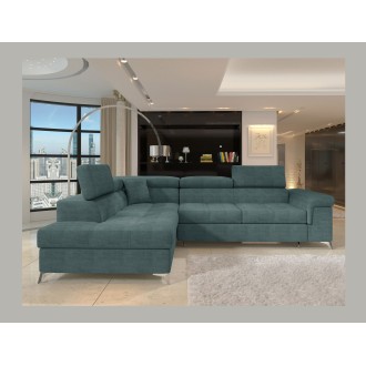 Canapé d’angle convertible PALAZZO 4 places vert bleu – angle gauche avec coffre 