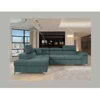 Canapé d’angle convertible PALAZZO 4 places vert bleu – angle gauche avec coffre 