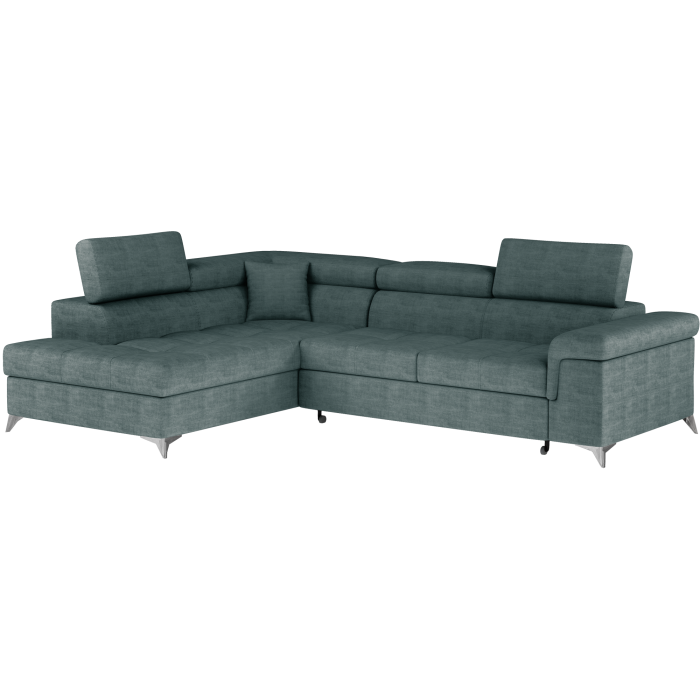 Canapé d’angle convertible PALAZZO 4 places vert bleu – angle gauche avec coffre 