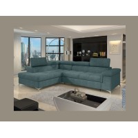 Canapé d’angle convertible PALAZZO 4 places vert bleu – angle gauche avec coffre 