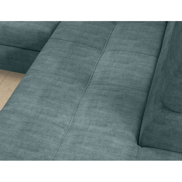 Canapé d’angle convertible PALAZZO 4 places vert bleu – angle gauche avec coffre 