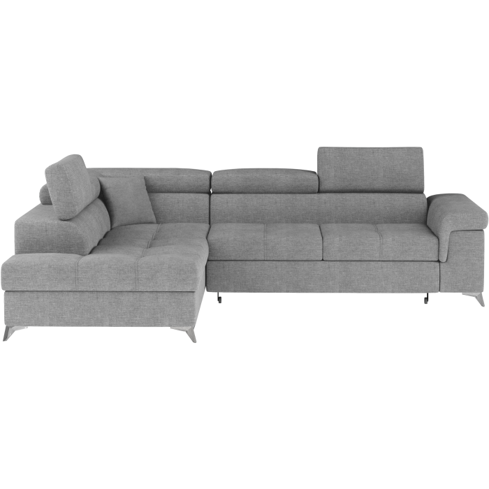 Canapé d’angle convertible PALAZZO 4 places gris clair – angle gauche avec coffre 