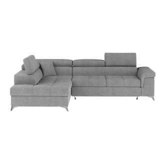 Canapé d’angle convertible PALAZZO 4 places gris clair – angle gauche avec coffre 