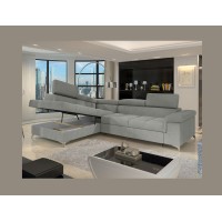 Canapé d’angle convertible PALAZZO 4 places gris clair – angle gauche avec coffre 