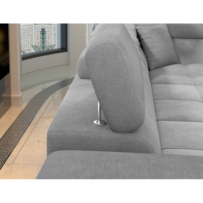Canapé d’angle convertible PALAZZO 4 places gris clair – angle gauche avec coffre 