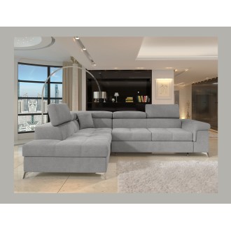 Canapé d’angle convertible PALAZZO 4 places gris clair – angle gauche avec coffre 