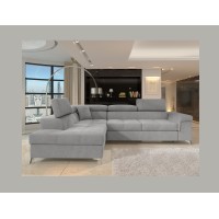 Canapé d’angle convertible PALAZZO 4 places gris clair – angle gauche avec coffre 