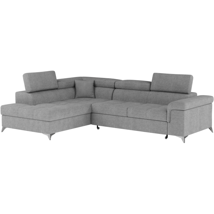 Canapé d’angle convertible PALAZZO 4 places gris clair – angle gauche avec coffre 