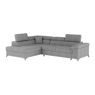 Canapé d’angle convertible PALAZZO 4 places gris clair – angle gauche avec coffre 