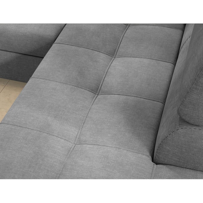 Canapé d’angle convertible PALAZZO 4 places gris clair – angle gauche avec coffre 