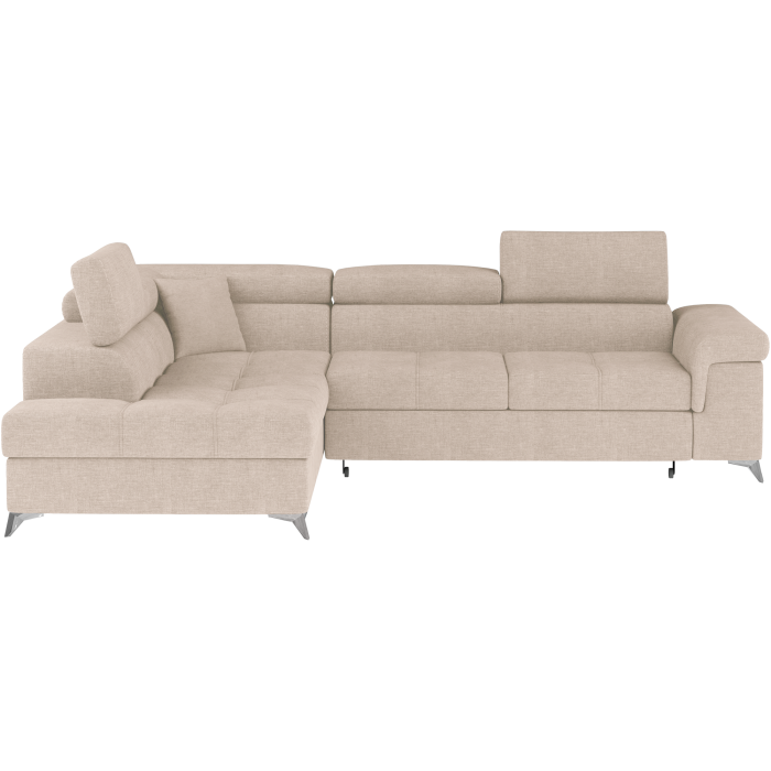 Canapé d’angle convertible PALAZZO 4 places beige – angle gauche avec coffre 