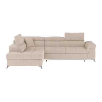 Canapé d’angle convertible PALAZZO 4 places beige – angle gauche avec coffre 