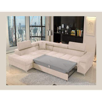 Canapé d’angle convertible PALAZZO 4 places beige – angle gauche avec coffre 