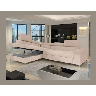 Canapé d’angle convertible PALAZZO 4 places beige – angle gauche avec coffre 