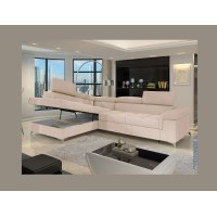Canapé d’angle convertible PALAZZO 4 places beige – angle gauche avec coffre 