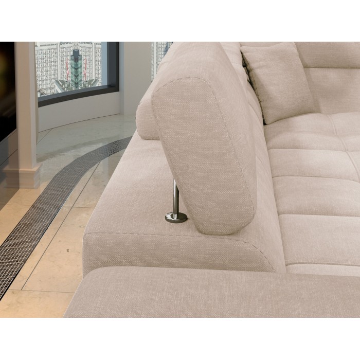 Canapé d’angle convertible PALAZZO 4 places beige – angle gauche avec coffre 