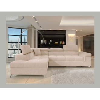 Canapé d’angle convertible PALAZZO 4 places beige – angle gauche avec coffre 