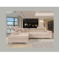 Canapé d’angle convertible PALAZZO 4 places beige – angle gauche avec coffre 