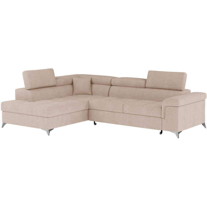 Canapé d’angle convertible PALAZZO 4 places beige – angle gauche avec coffre 
