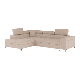 Canapé d’angle convertible PALAZZO 4 places beige – angle gauche avec coffre 