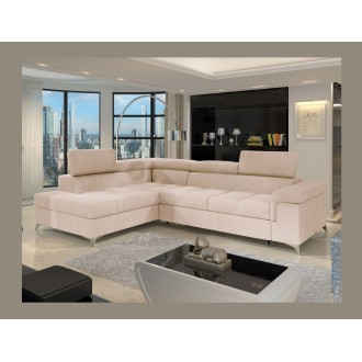 Canapé d’angle convertible PALAZZO 4 places beige – angle gauche avec coffre 