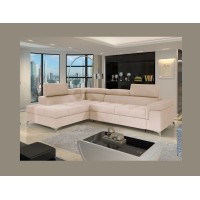 Canapé d’angle convertible PALAZZO 4 places beige – angle gauche avec coffre 