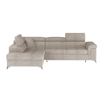 Canapé d’angle convertible PALAZZO 4 places beige – angle gauche avec coffre 
