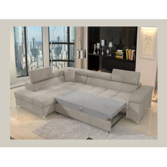 Canapé d’angle convertible PALAZZO 4 places beige – angle gauche avec coffre 