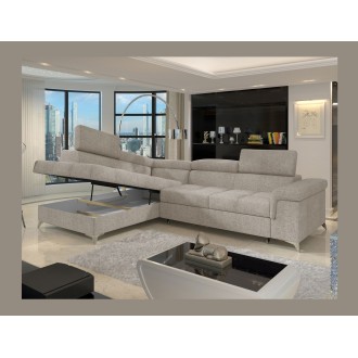 Canapé d’angle convertible PALAZZO 4 places beige – angle gauche avec coffre 