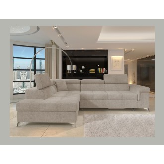 Canapé d’angle convertible PALAZZO 4 places beige – angle gauche avec coffre 