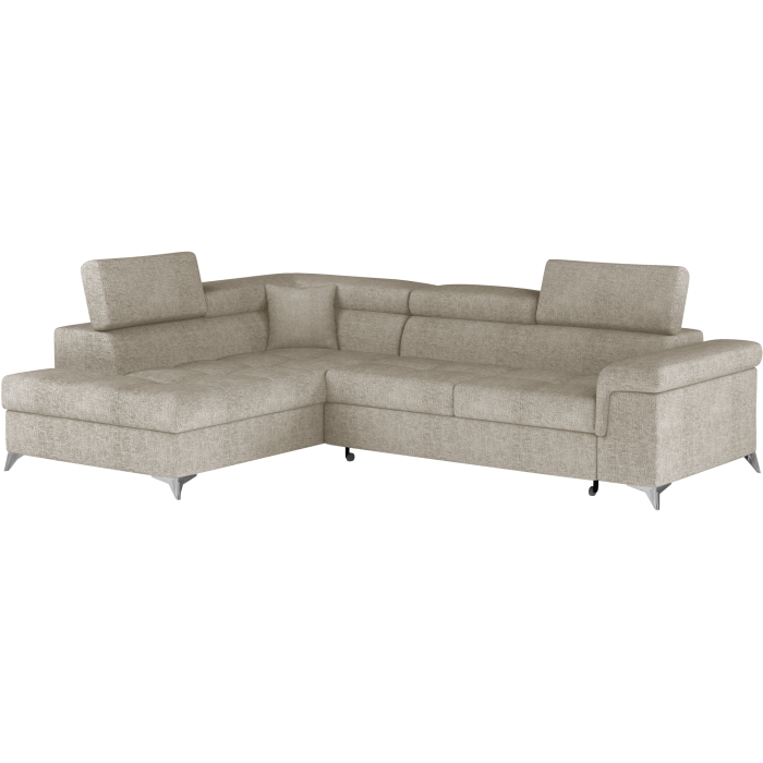Canapé d’angle convertible PALAZZO 4 places beige – angle gauche avec coffre 