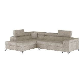 Canapé d’angle convertible PALAZZO 4 places beige – angle gauche avec coffre 