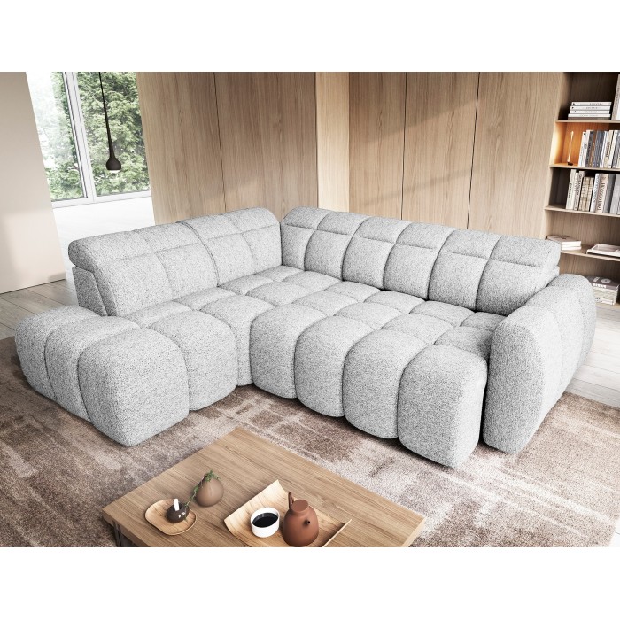 Canapé d’angle électrique RONDA 4 places gris clair – angle gauche 