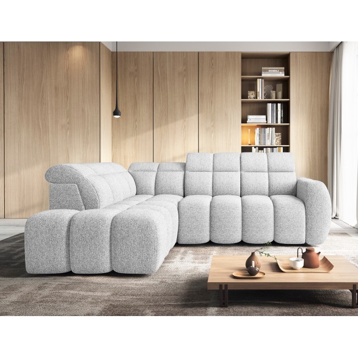 Canapé d’angle électrique RONDA 4 places gris clair – angle gauche 