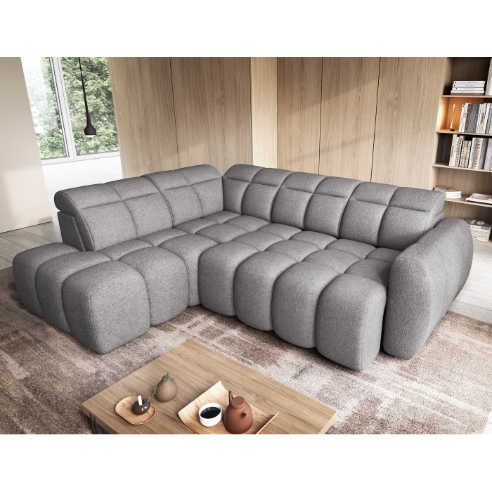Canapé d’angle électrique RONDA 4 places gris – angle gauche 