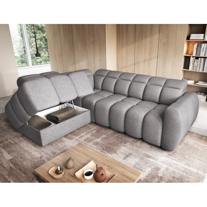 Canapé d’angle électrique RONDA 4 places gris – angle gauche 