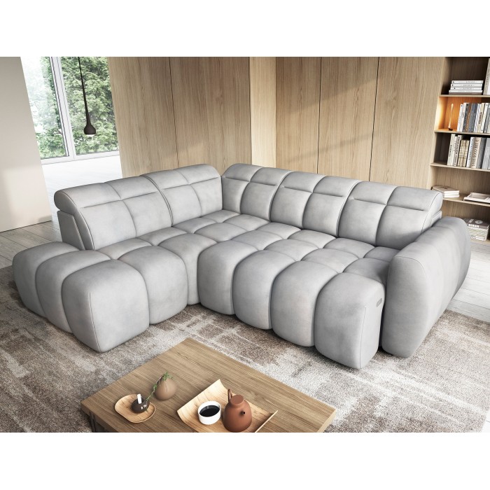 Canapé d’angle électrique RONDA 4 places gris – angle gauche – version 2 