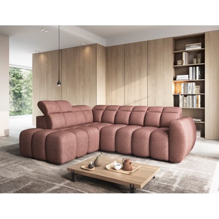 Canapé d’angle électrique RONDA 4 places rouge clair – angle gauche 