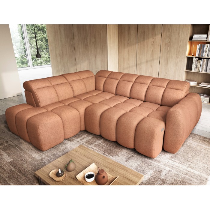 Canapé d’angle électrique RONDA 4 places orange corail – angle gauche 