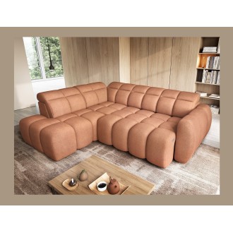 Canapé d’angle électrique RONDA 4 places orange corail – angle gauche 