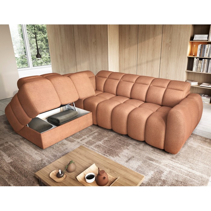 Canapé d’angle électrique RONDA 4 places orange corail – angle gauche 