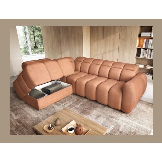 Canapé d’angle électrique RONDA 4 places orange corail – angle gauche 