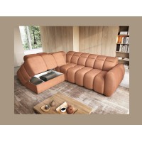 Canapé d’angle électrique RONDA 4 places orange corail – angle gauche 