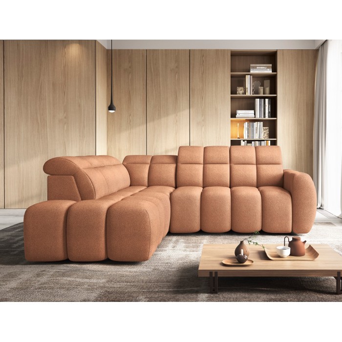 Canapé d’angle électrique RONDA 4 places orange corail – angle gauche 