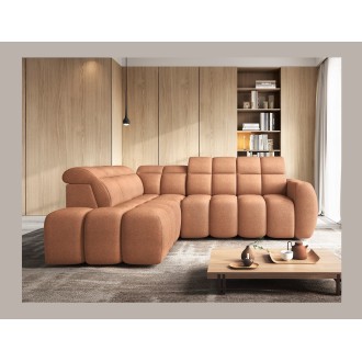 Canapé d’angle électrique RONDA 4 places orange corail – angle gauche 